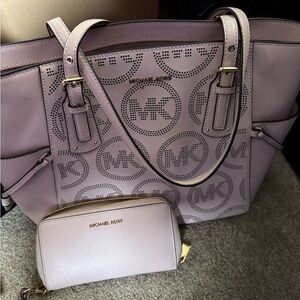 Michael Kors Perforated pink Tote and Wallet